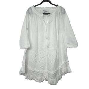 One Season White Frilly Dress Womens V-Neck Tie Front‎ Sheer Womens Small